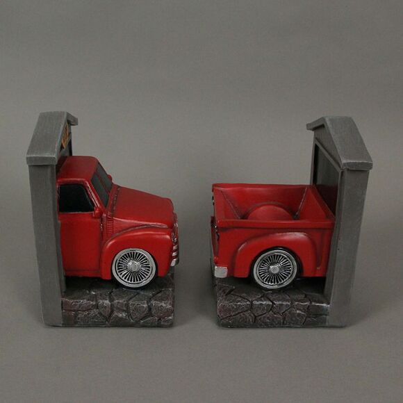 Rustic Red Vintage Pickup Truck Bookends Classic Decorative Bookshelf Decor - Picture 4 of 4